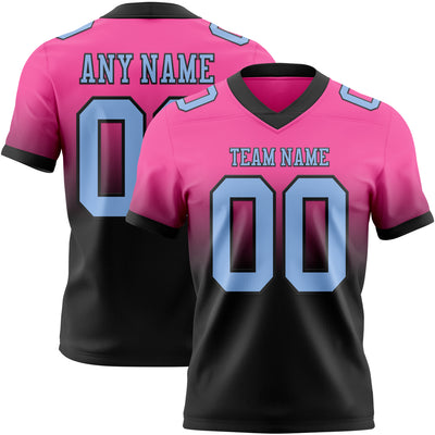 Custom Pink Light Blue-Black Authentic Fade Fashion Football Jersey