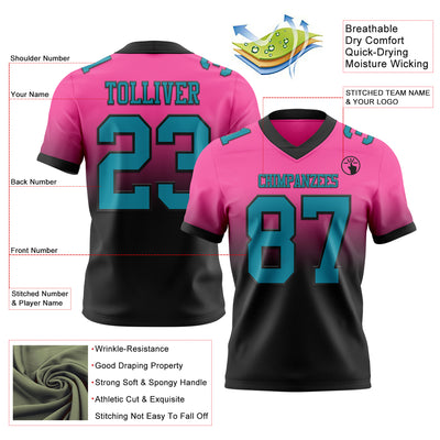 Custom Pink Teal-Black Authentic Fade Fashion Football Jersey