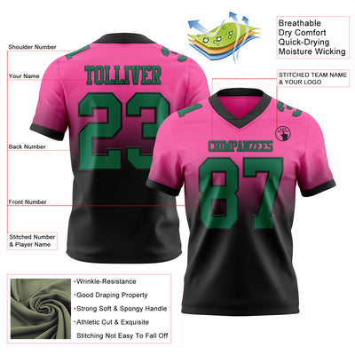Custom Pink Kelly Green-Black Authentic Fade Fashion Football Jersey