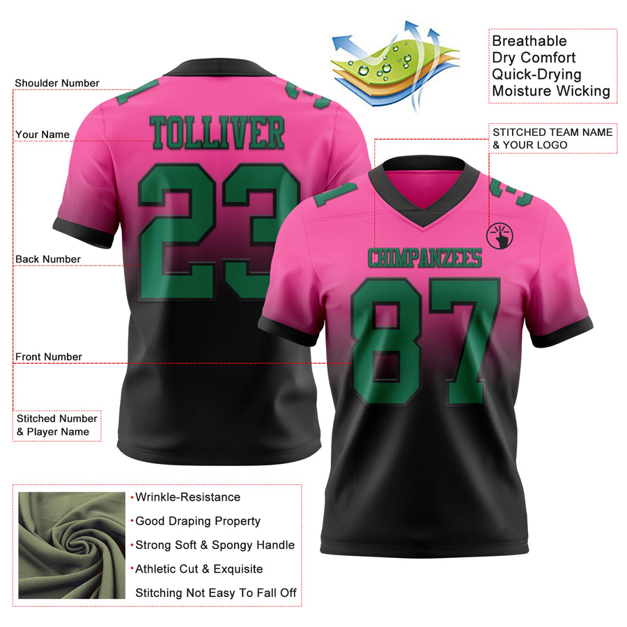 Custom Pink Kelly Green-Black Authentic Fade Fashion Football Jersey