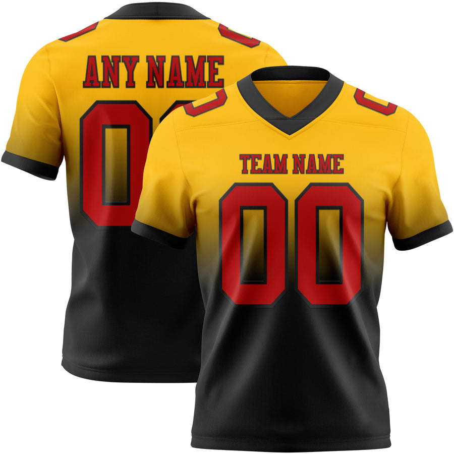 Custom Gold Red-Black Authentic Fade Fashion Football Jersey