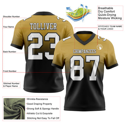 Custom Old Gold White-Black Authentic Fade Fashion Football Jersey
