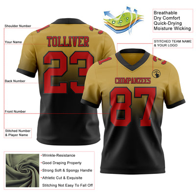 Custom Old Gold Red-Black Authentic Fade Fashion Football Jersey
