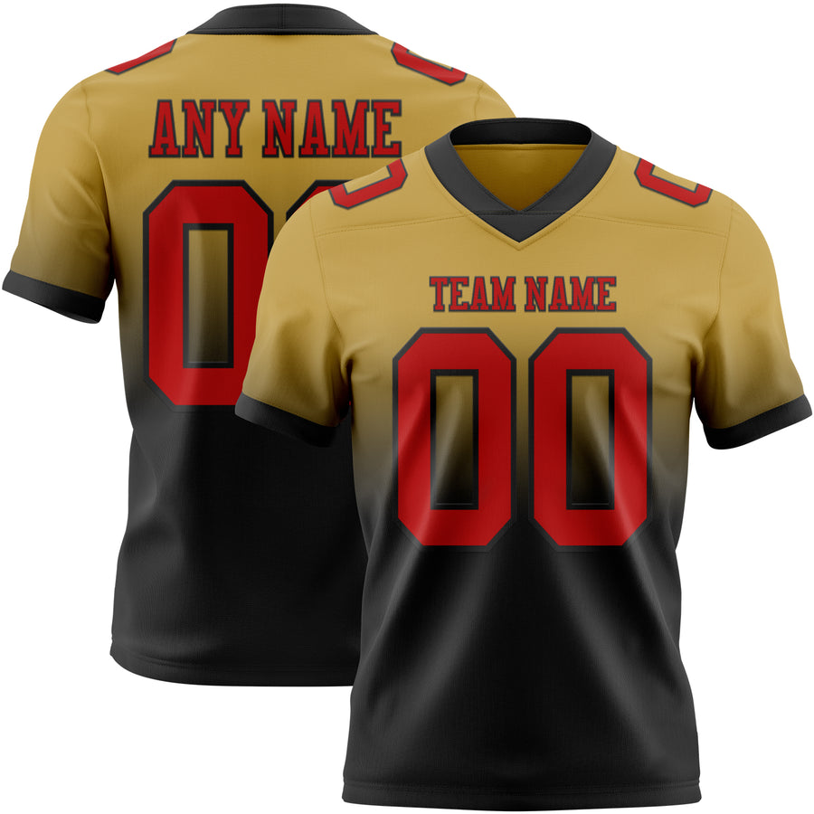 Custom Old Gold Red-Black Authentic Fade Fashion Football Jersey