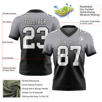 Custom Gray White-Black Authentic Fade Fashion Football Jersey