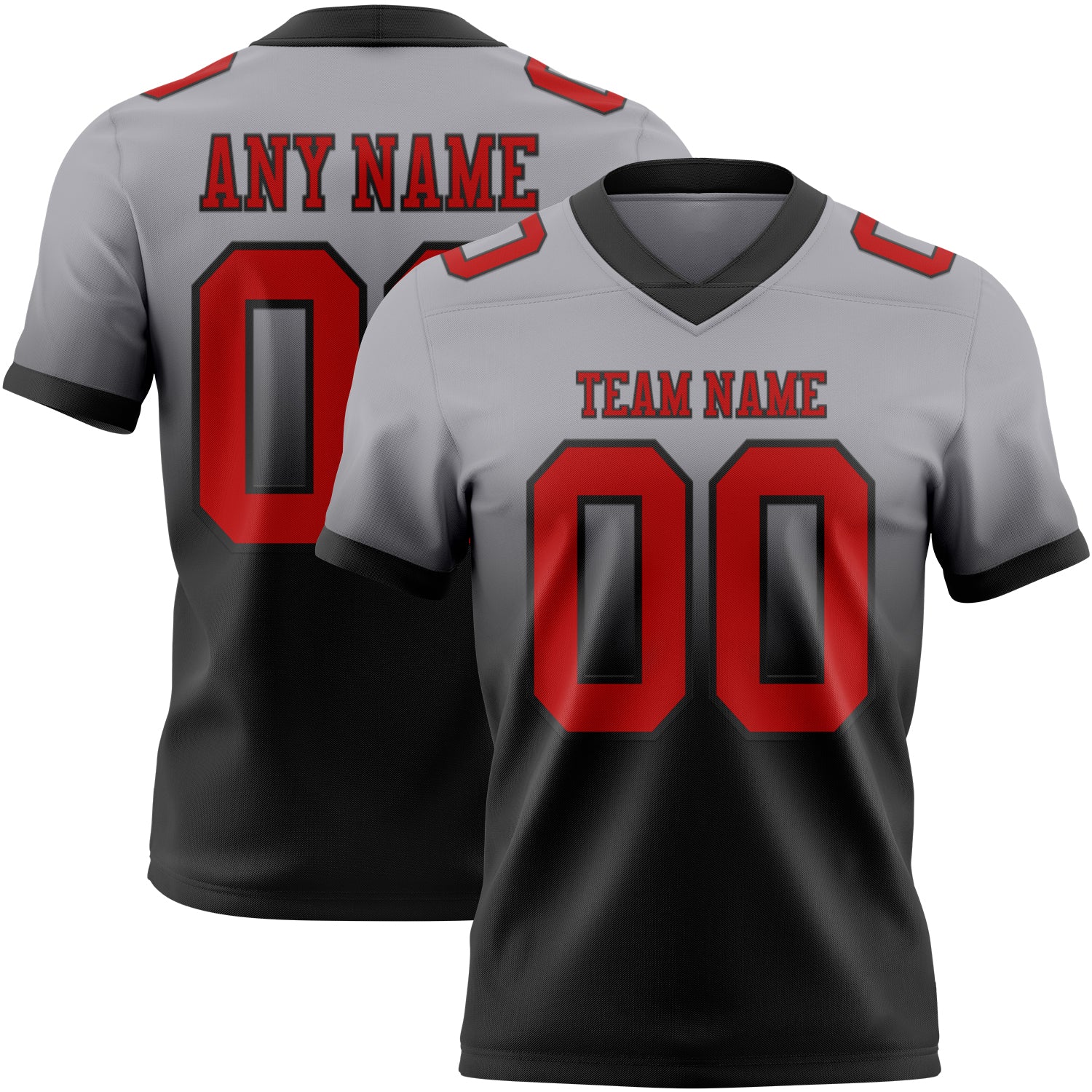 Custom Gray Red-Black Authentic Fade Fashion Football Jersey