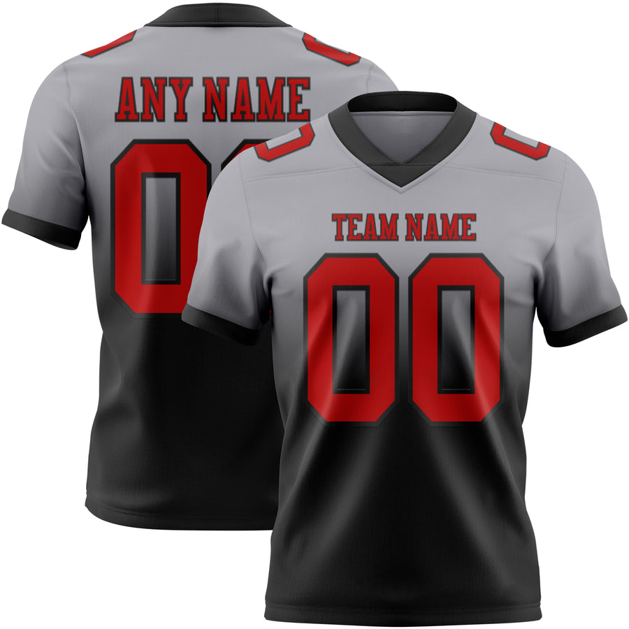 Custom Gray Red-Black Authentic Fade Fashion Football Jersey