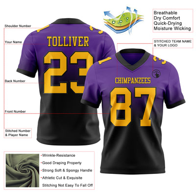 Custom Purple Gold-Black Authentic Fade Fashion Football Jersey