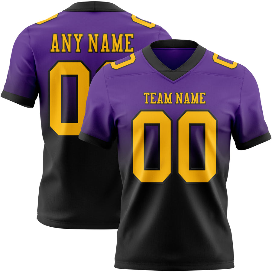 Custom Purple Gold-Black Authentic Fade Fashion Football Jersey