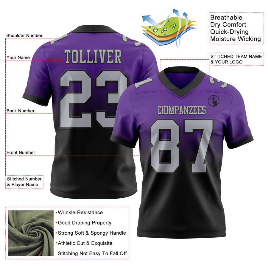 Custom Purple Gray-Black Authentic Fade Fashion Football Jersey