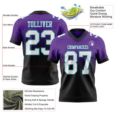 Custom Purple White Black-Teal Authentic Fade Fashion Football Jersey