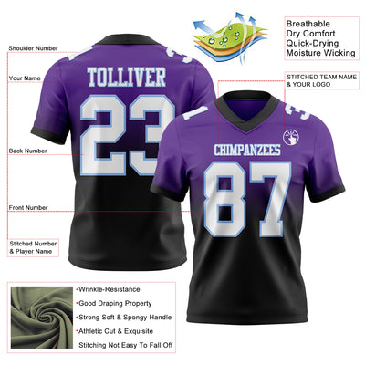 Custom Purple White Black-Light Blue Authentic Fade Fashion Football Jersey