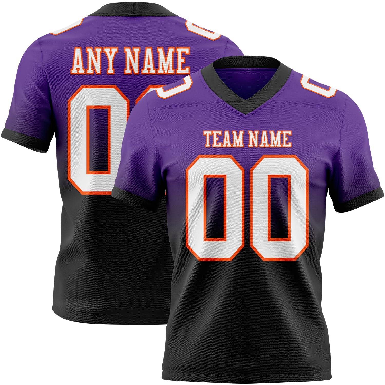 Custom Purple White Black-Orange Authentic Fade Fashion Football Jersey