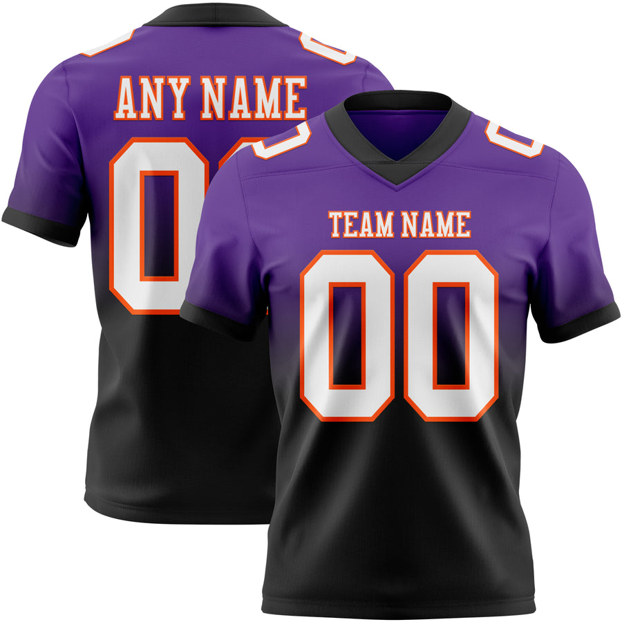 Custom Purple White Black-Orange Authentic Fade Fashion Football Jersey