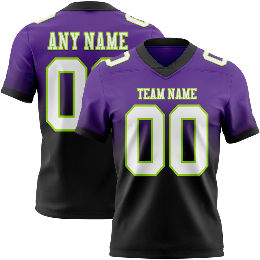 Custom Purple White Black-Neon Green Authentic Fade Fashion Football Jersey