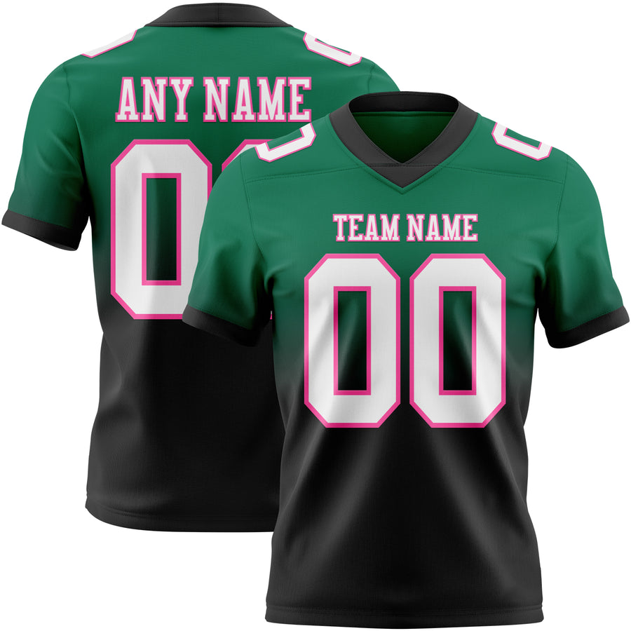 Custom Kelly Green White Black-Pink Authentic Fade Fashion Football Jersey