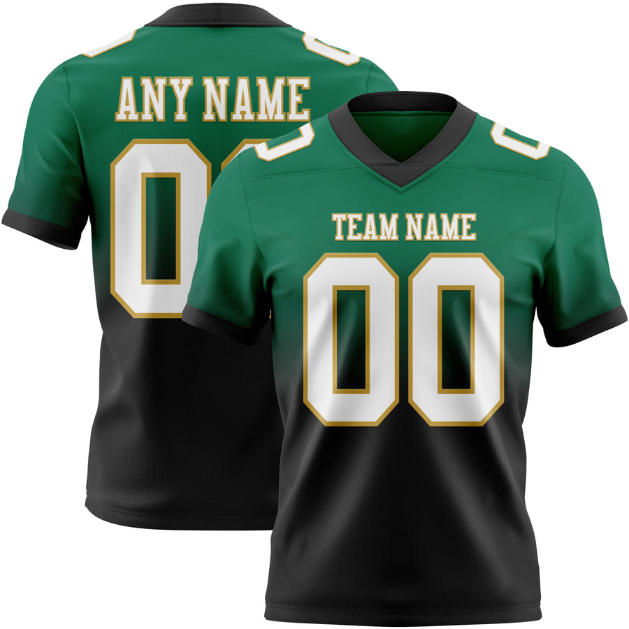 Custom Kelly Green White Black-Old Gold Authentic Fade Fashion Football Jersey