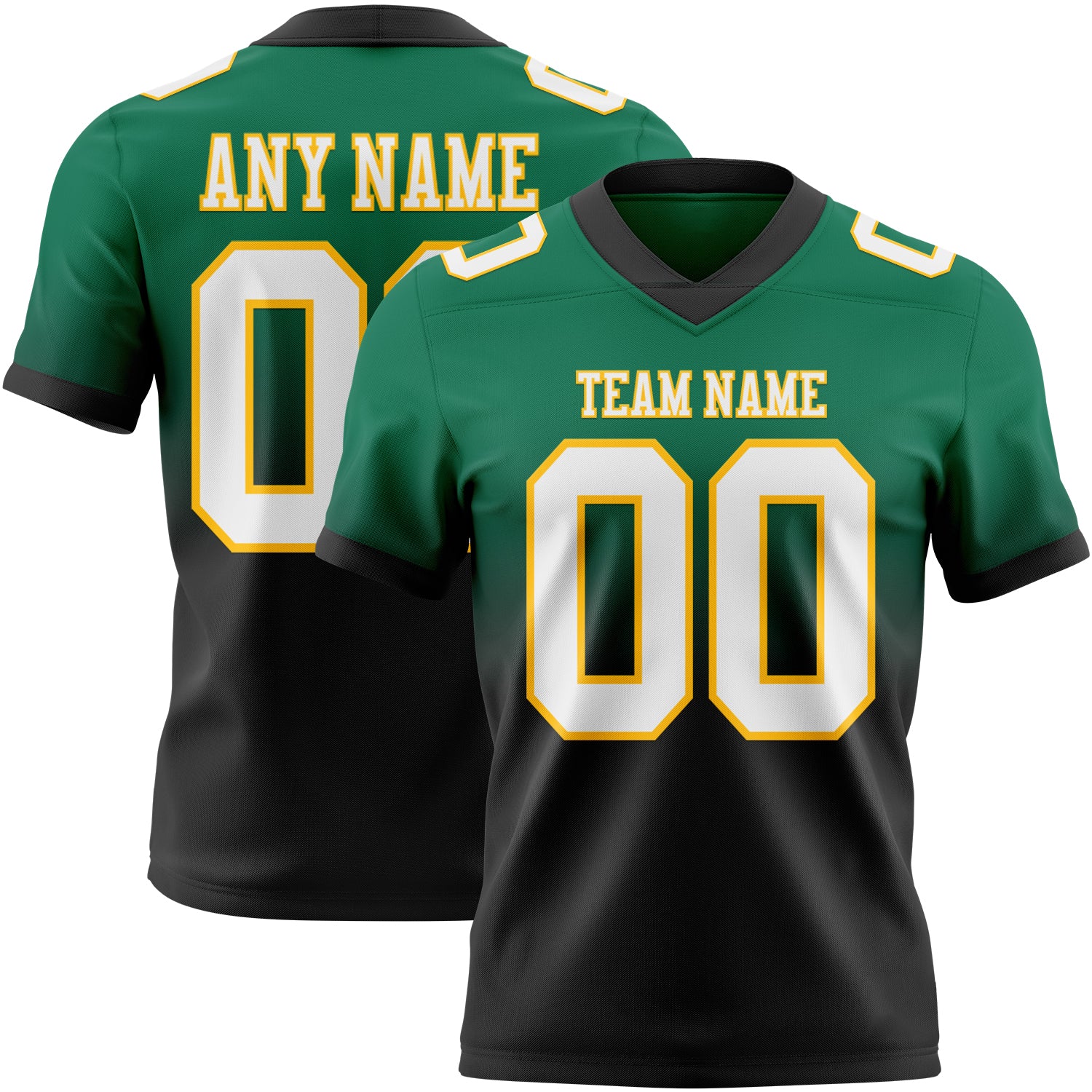 Custom Kelly Green White Black-Gold Authentic Fade Fashion Football Jersey