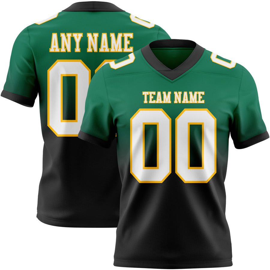 Custom Kelly Green White Black-Gold Authentic Fade Fashion Football Jersey