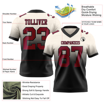 Custom Cream Maroon-Black Authentic Fade Fashion Football Jersey