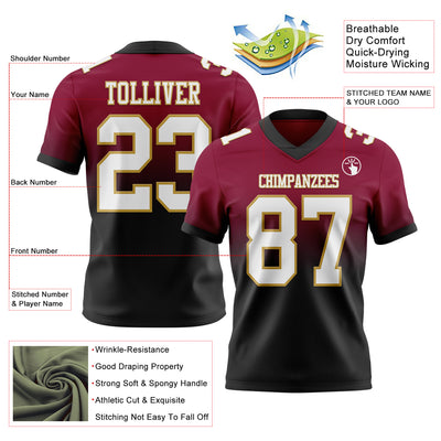 Custom Maroon White Black-Old Gold Authentic Fade Fashion Football Jersey