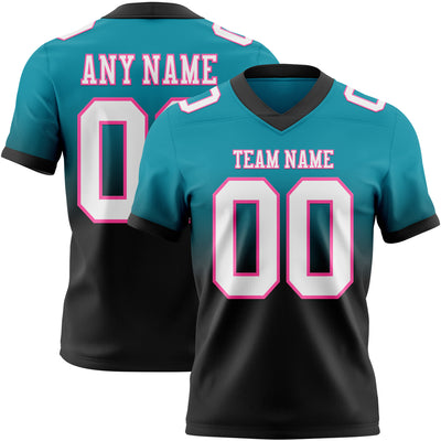 Custom Teal White Black-Pink Authentic Fade Fashion Football Jersey