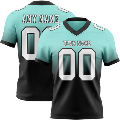 Custom Ice Blue White-Black Authentic Fade Fashion Football Jersey