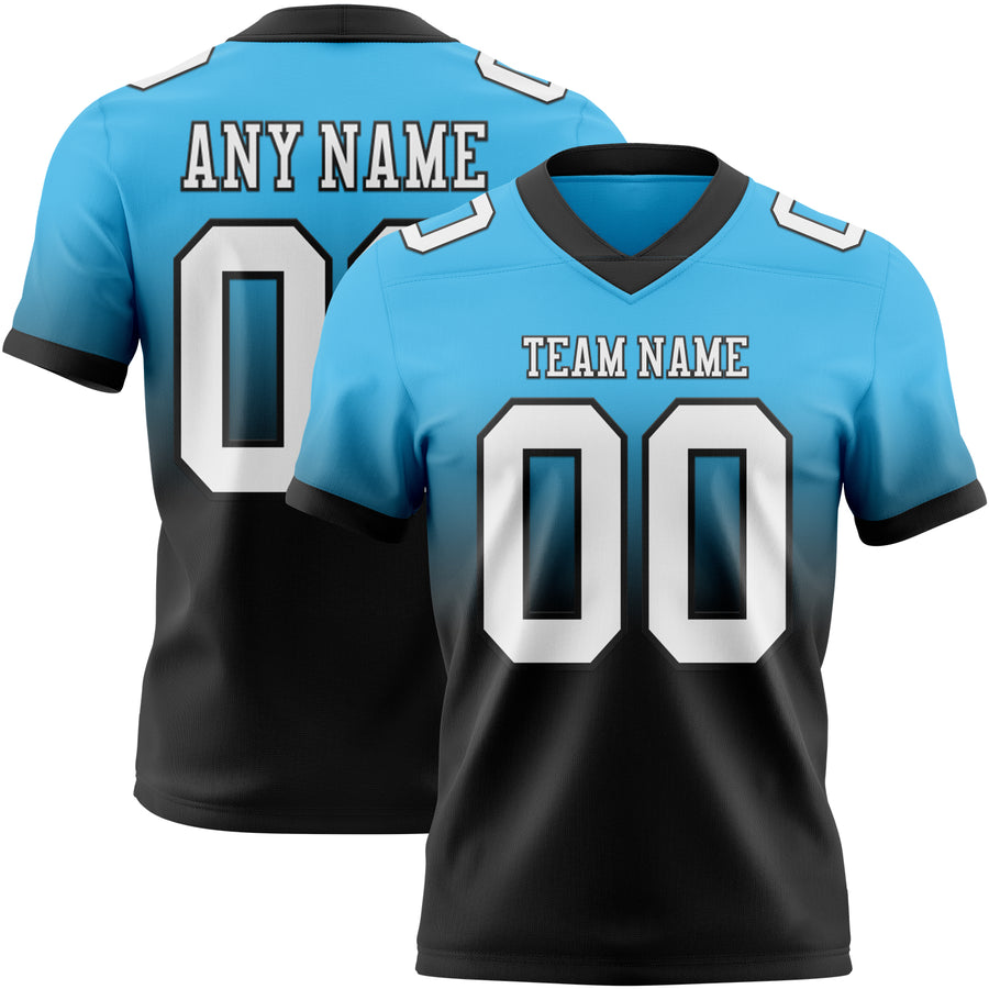 Custom Sky Blue White-Black Authentic Fade Fashion Football Jersey