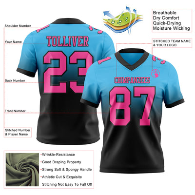 Custom Sky Blue Pink-Black Authentic Fade Fashion Football Jersey