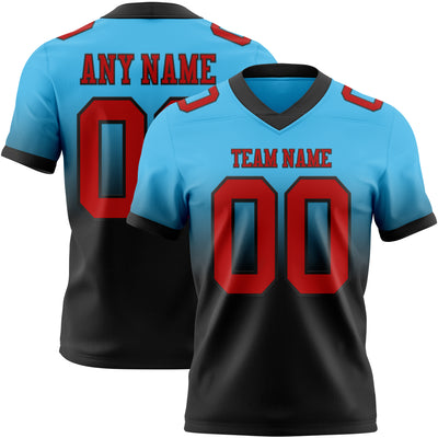 Custom Sky Blue Red-Black Authentic Fade Fashion Football Jersey