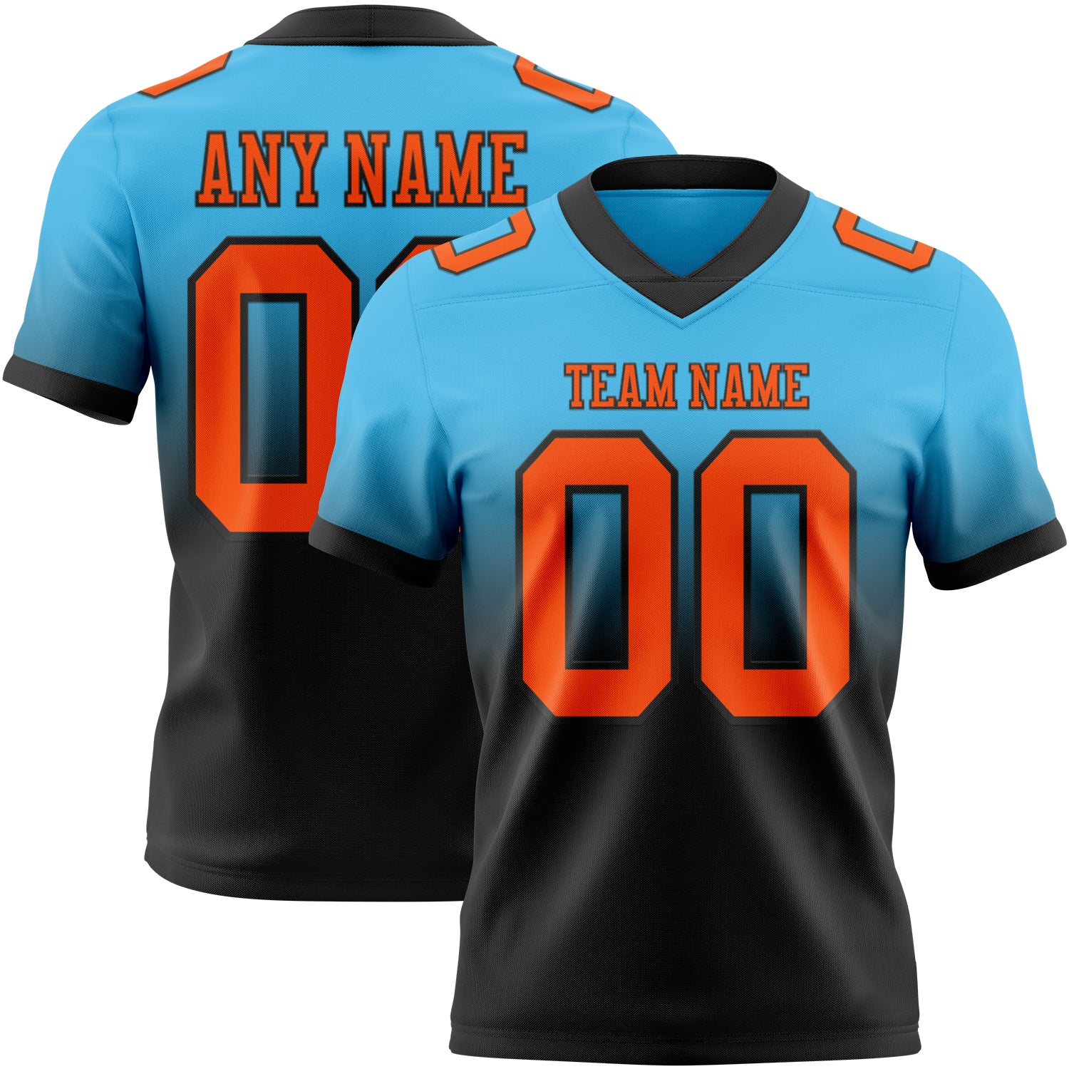 Custom Sky Blue Orange-Black Authentic Fade Fashion Football Jersey