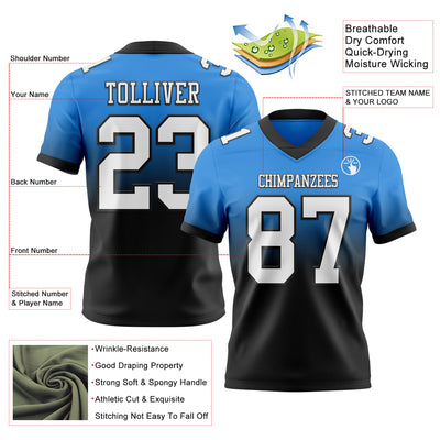 Custom Powder Blue White-Black Authentic Fade Fashion Football Jersey