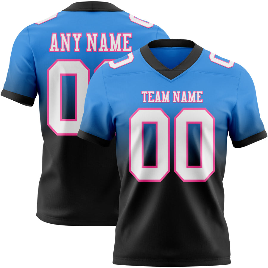 Custom Powder Blue White Black-Pink Authentic Fade Fashion Football Jersey