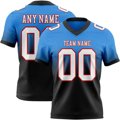 Custom Powder Blue White Black-Red Authentic Fade Fashion Football Jersey