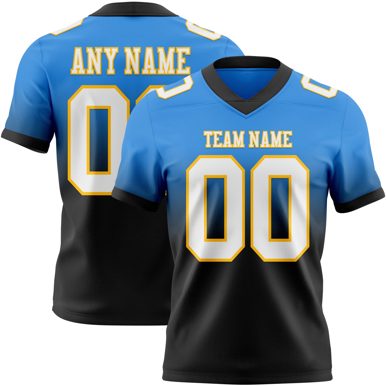 Custom Powder Blue White Black-Gold Authentic Fade Fashion Football Jersey