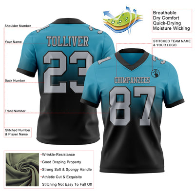 Custom Panther Blue Gray-Black Authentic Fade Fashion Football Jersey