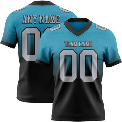 Custom Panther Blue Gray-Black Authentic Fade Fashion Football Jersey