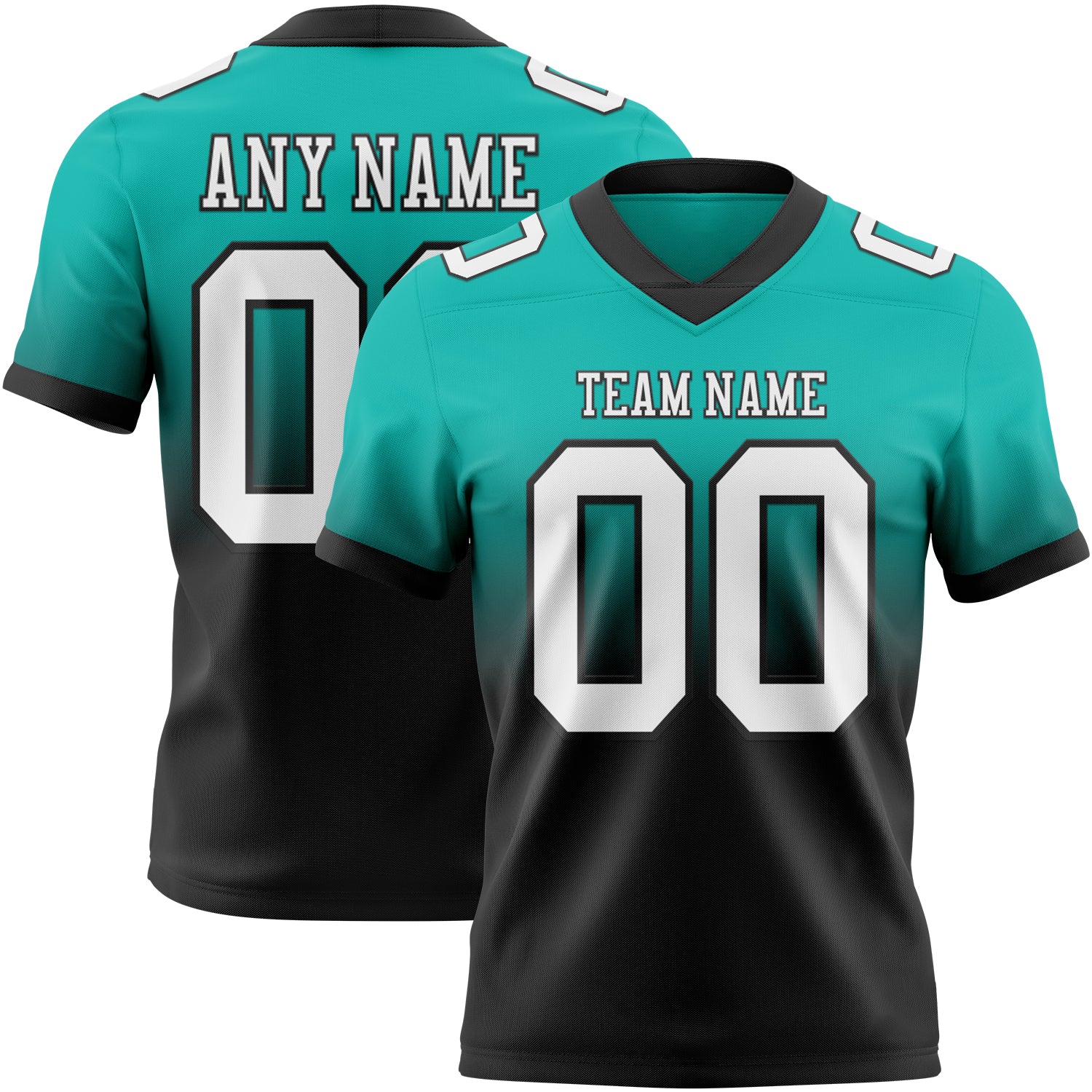 Custom Aqua White-Black Authentic Fade Fashion Football Jersey