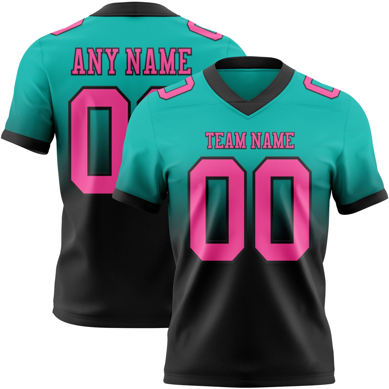 Custom Aqua Pink-Black Authentic Fade Fashion Football Jersey