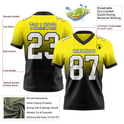Custom Light Yellow White-Black Authentic Fade Fashion Football Jersey