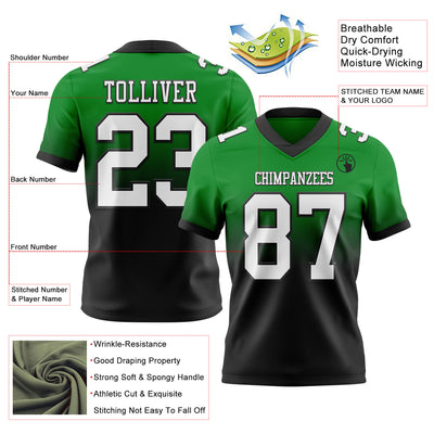 Custom Grass Green White-Black Authentic Fade Fashion Football Jersey