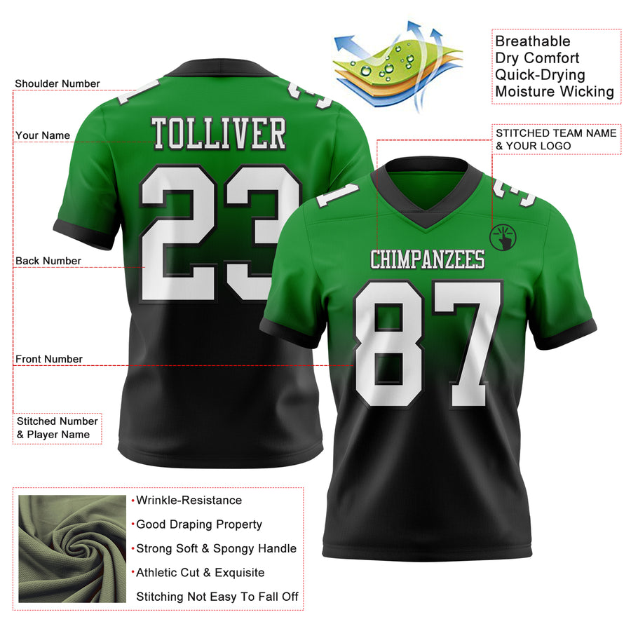Custom Grass Green White-Black Authentic Fade Fashion Football Jersey