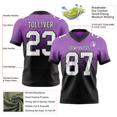 Custom Medium Purple White-Black Authentic Fade Fashion Football Jersey