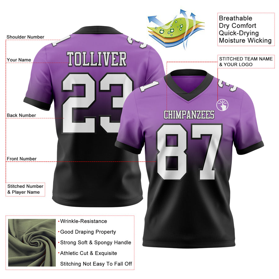 Custom Medium Purple White-Black Authentic Fade Fashion Football Jersey