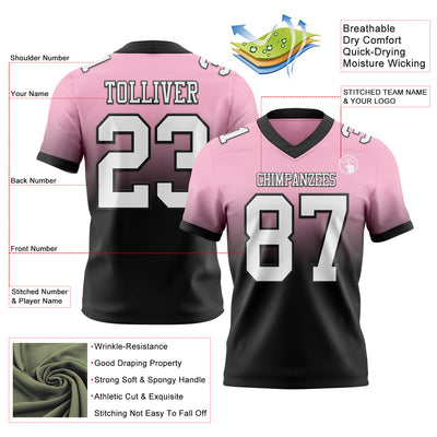 Custom Light Pink White-Black Authentic Fade Fashion Football Jersey