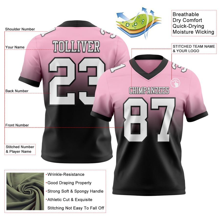 Custom Light Pink White-Black Authentic Fade Fashion Football Jersey