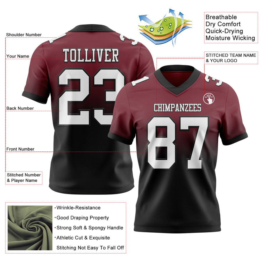 Custom Burgundy White-Black Authentic Fade Fashion Football Jersey