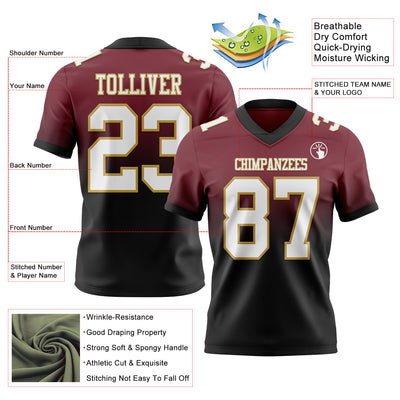 Custom Burgundy White Black-Old Gold Authentic Fade Fashion Football Jersey