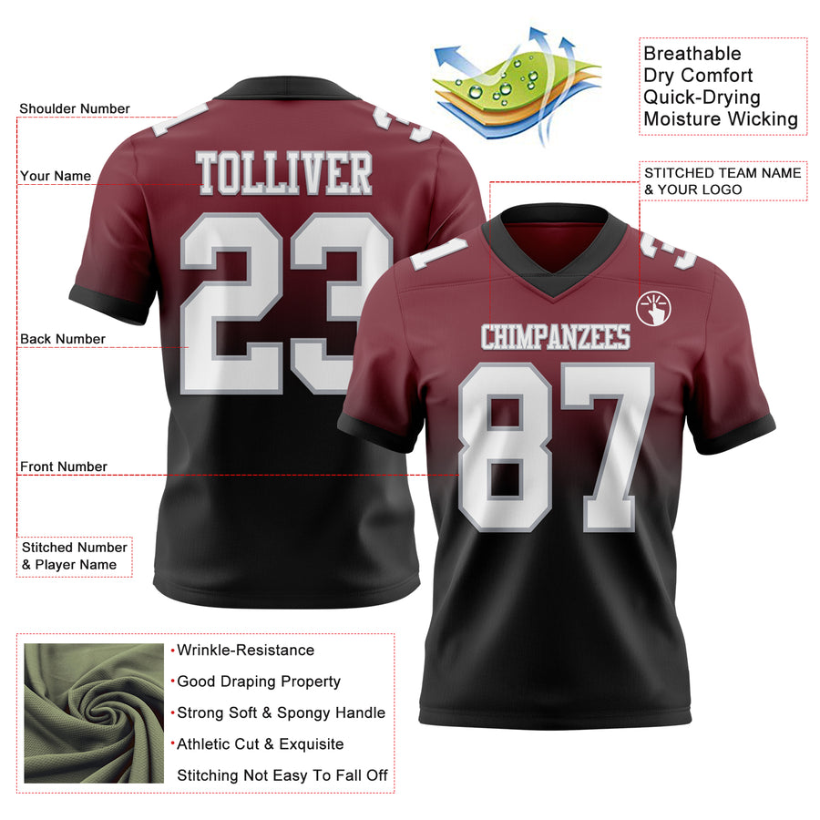 Custom Burgundy White Black-Gray Authentic Fade Fashion Football Jersey