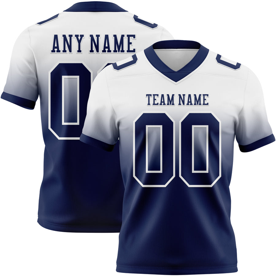 Custom White Navy Authentic Fade Fashion Football Jersey